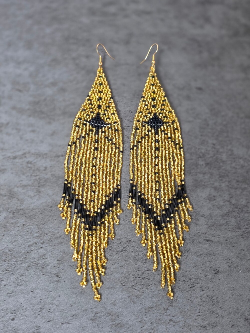 Sunburst Boho Fringe Beaded Earrings Handmade Jewelry Boheme - Picture 4 of 4